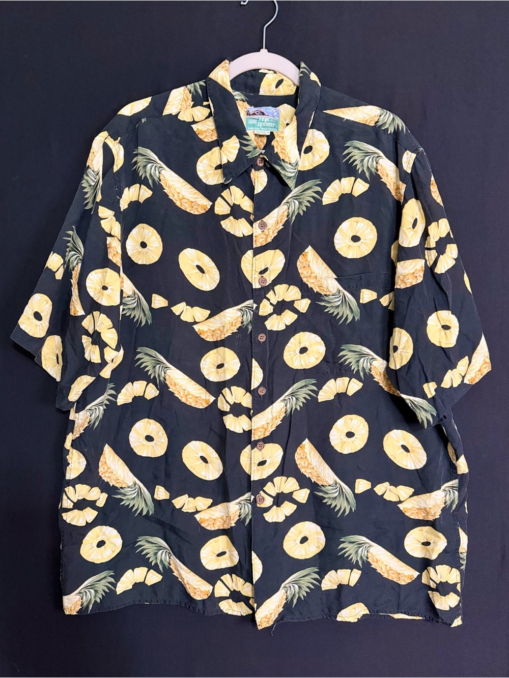 reyn spooner Black Short-Sleeve Button-Down with Yellow Pineapple Print
